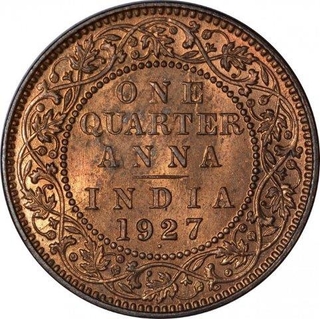 Bronze One Quarter Anna Coin of King George V of Bombay Mint of 1927.