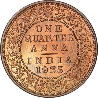 Bronze Quarter Anna Coin of King George V of Calcutta Mint of 1935.