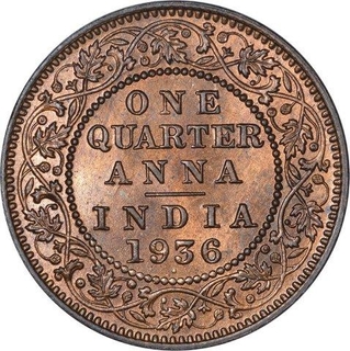 Bronze One Quarter Anna Coin of King George V of Bombay Mint of 1936.