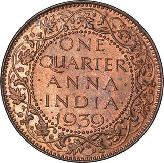 Bronze One Quarter Anna Coin of King George VI of Bombay Mint of 1939.