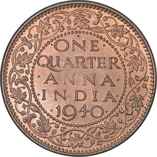 Bronze One Quarter Anna Coin of King George VI of Bombay Mint of 1940.