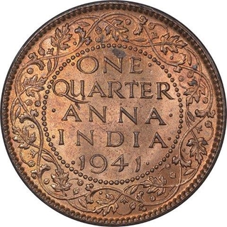 Bronze One Quarter Anna Coin  of King George VI of Calcutta Mint of 1941.