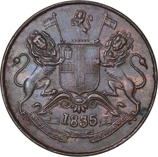 Copper Half Anna Coin of East India Company of Bombay Mint of 1835.