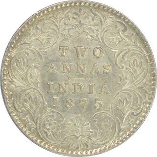 Silver Two Annas Coin  of Victoria Queen of Calcutta Mint of 1875.