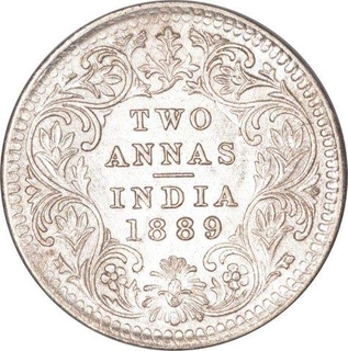 Silver Two Annas Coin of Victoria Empress of Calcutta Mint of 1889.