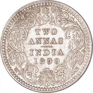 Silver Two Annas Coin of King George V of Calcutta Mint of 1890.