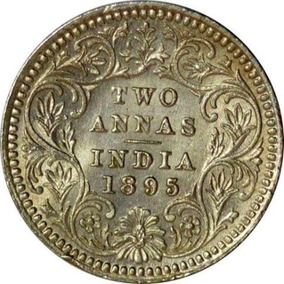 Silver Two Annas Coin of Victoria Empress of Calcutta Mint of 1895.