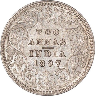 Silver Two Annas Coin of Victoria Empress of Calcutta Mint of 1897.