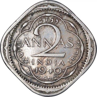 Rare Copper Nickel Two Annas Coin of K George VI of Calcutta  Mint of 1940.