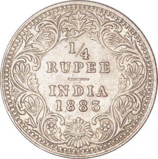 Silver Quarter Rupee Coin of Victoria Empress  of Calcutta Mint of 1883.