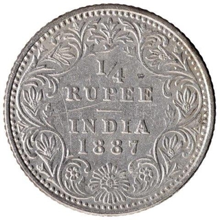 Silver Quarter Rupee Coin of Victoria Empress of Bombay Mint of 1887.