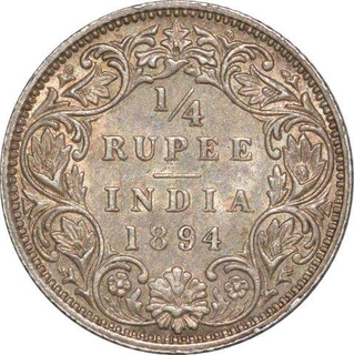 Silver Quarter Rupee Coin  of Victoria Empress of Bombay Mint of 1894.