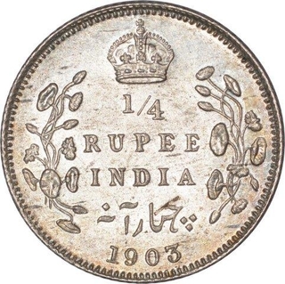 Silver Quarter Rupee Coin of King Edward VII of Calcutta Mint of 1903.