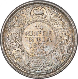 Silver Quarter Rupee Coin of King George V of Calcutta Mint of 1930.