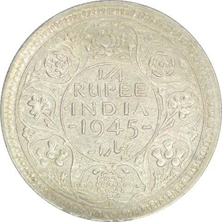 Silver Quarter Rupee Coin of of King George VI of Bombay Mint of 1945.