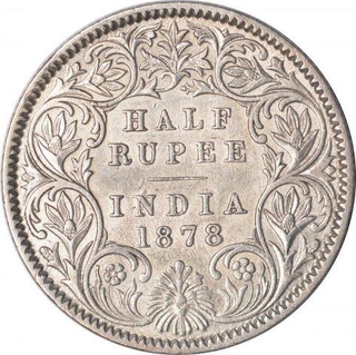 Silver Half Rupee Coin  of Victoria Empress of Calcutta Mint of 1878.