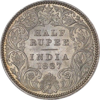 Silver Half Rupee Coin of Victoria Empress of Calcutta Mint of 1887.