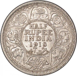 Silver Half Rupee Coin of King George V of Bombay Mint of 1918.