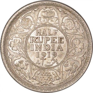 Silver Half Rupee Coin of King George V of Bombay Mint of 1919.