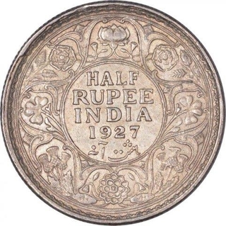 Silver Half Rupee Coin of King George V of Calcutta Mint of 1927.