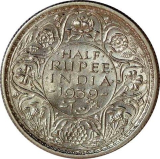 Silver Half Rupee Coin  of King George VI of Calcutta Mint of 1939.