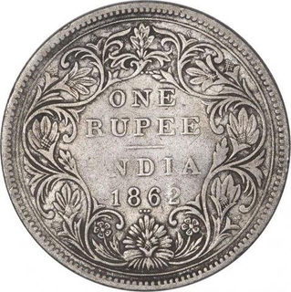 Silver Rupee Coin of Victoria Queen of Bombay Mint of 1862.