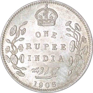 Silver One Rupee Coin  of King Edward VII of Bombay Mint of 1906.