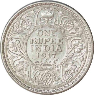 Silver One Rupee Coin of King George V of Calcutta Mint of 1917.