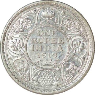 Silver One Rupee Coin of King George V of Bombay Mint of 1919.