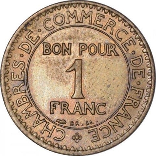 Brass One FrancsCoin  of France.