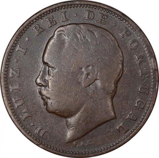 Copper Ten Reis Coin of D Luiz of Portuguese.