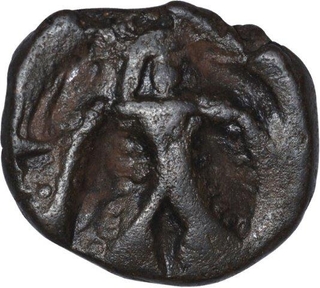 Copper One Quarter Coin of Vasudeva I of Kushan Dynasty.