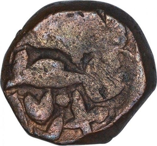 Copper Half Dam Coin of Akbar of Allahabad Mint of Fi Tarikh type.