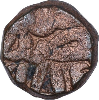 Copper Dam Coin of Akbar of Narnol Mint of Fi Tarikh Type.