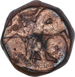 Copper Dam Coin of Akbar of Narnol Mint of Fi Tarikh Type.