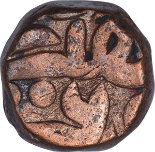 Copper Nisfi of Akbar of Narnol mint.