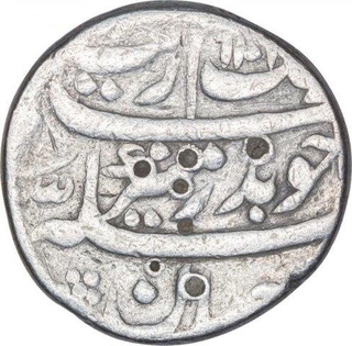 Silver One Rupee Coin of Aurangzeb Alamgir of Surat Mint.