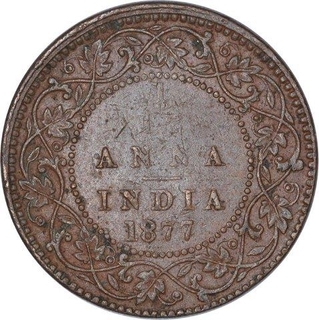 Copper One Twelfth Anna Coin of Victoria Empress of Calcutta  Mint of 1877.