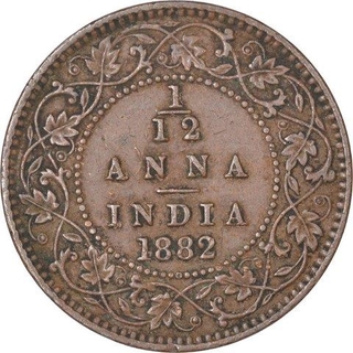 Copper One Twelfth Anna Coin of Victoria Empress of Calcutta Mint of 1882.