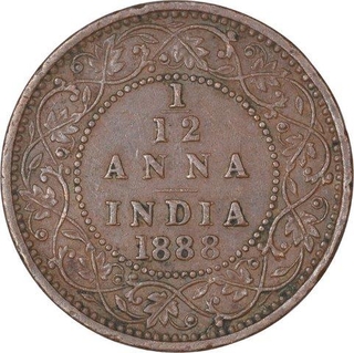 Copper One Twelfth Anna Coin of Victoria Empress of Bombay Mint of 1888.