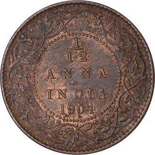 Copper One Twelfth Anna Coin of King Edward VII of Calcutta Mint of 1904.