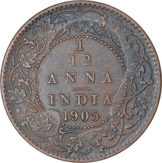 Copper One Twelfth Anna Coin of King Edward VII of Calcutta Mint of 1905.