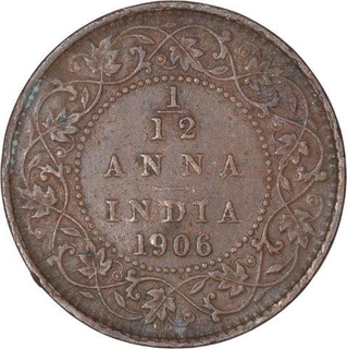 Copper One Twelfth Anna Coin of King Edward VII of Calcutta Mint of 1906.