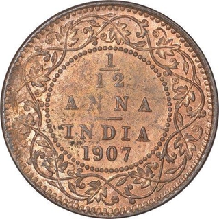 Bronze One Twelfth Anna Coin of King Edward VII of Calcutta Mint of 1907.