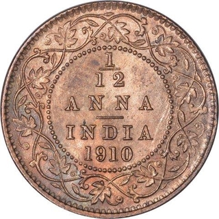 Bronze One Twelfth Anna Coin of King Edward VII of Calcutta Mint of 1910.