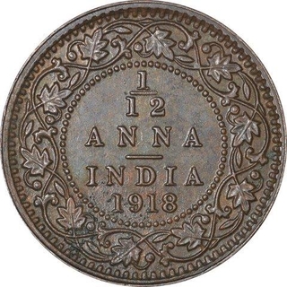 Bronze One Twelfth Anna Coin of King George V of Calcutta Mint of 1918.