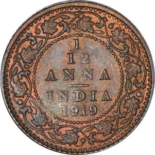 Bronze One Twelfth Anna Coin of King George V of Calcutta Mint of 1919.