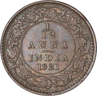 Bronze One Twelfth Anna Coin of King George V of Calcutta mint of 1921.