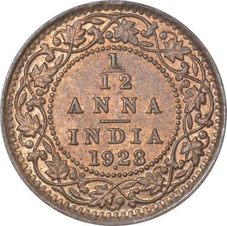 Bronze One Twelfth Anna Coin of King George V of Bombay Mint of 1928.