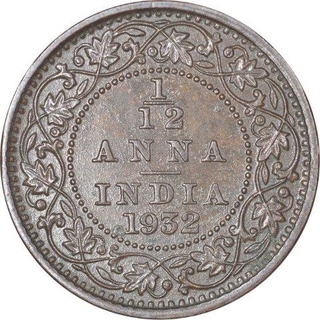 Bronze One Twelfth Anna Coin of King George V of Calcutta Mint of 1932